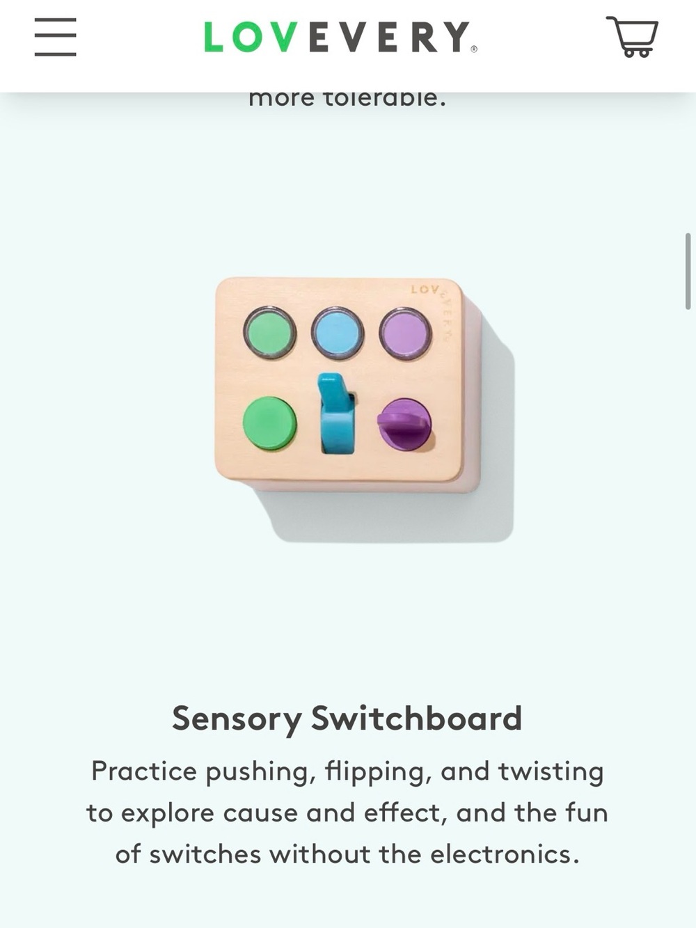Lovevery Sensory Switchboard Toy - Green, Blue, Purple